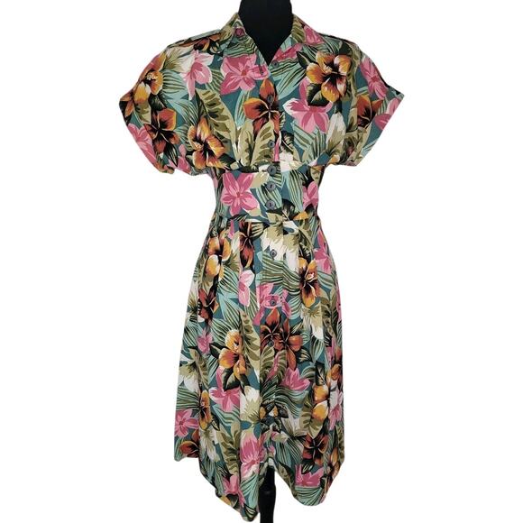 Vintage Sweet Miranda 6P Tropical Floral Dress 80s 90s Shoulder Pads EUC - Picture 2 of 9